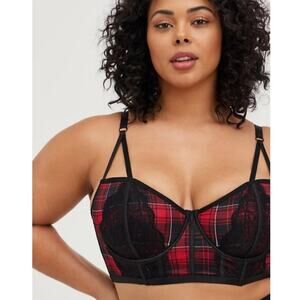 TORRID  UNLINED LONGLINE STRAPPY BRALETTE - PLAID RED SIZE 5